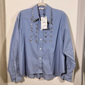 NWT Zara cropped embellished shirt
